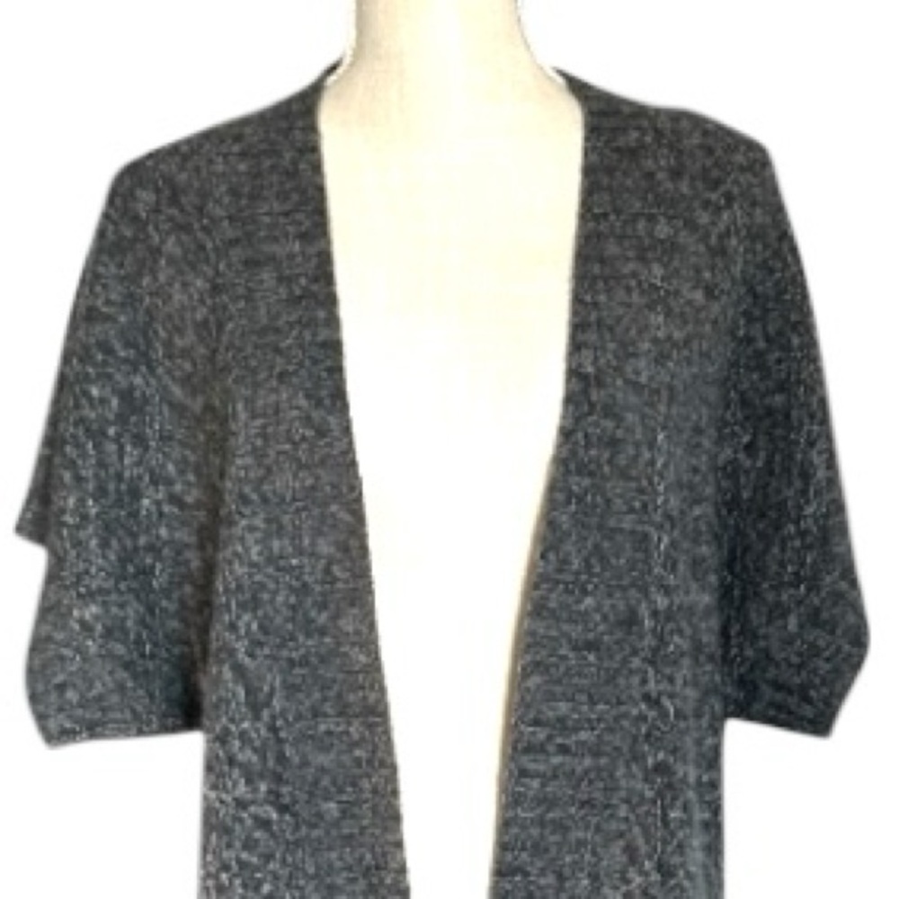 St John's Bay short sleeve open front cardigan sweater marled dark gray knit L - Picture 5 of 12